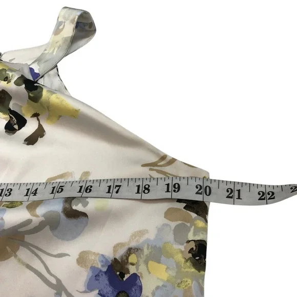 WHBM Watercolor Floral Satin Sleeveless Halter Tank Top Size 12 Office Business - Picture 8 of 10